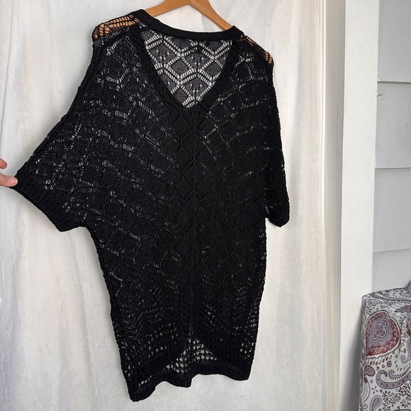 3/$20 💥 Matty M Black Crochet Knit Flowy Kimono Sleeve Kaftan Dress - Picture 12 of 16